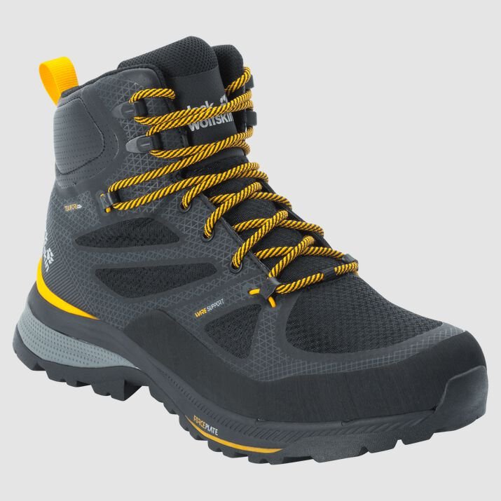 Jack Wolfskin Mens Force Striker Texapore Mid Hiking Boots Black/Yellow 386071KFZ